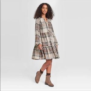 Knox Rose - Women’s plaid puff long sleeve shirtdress